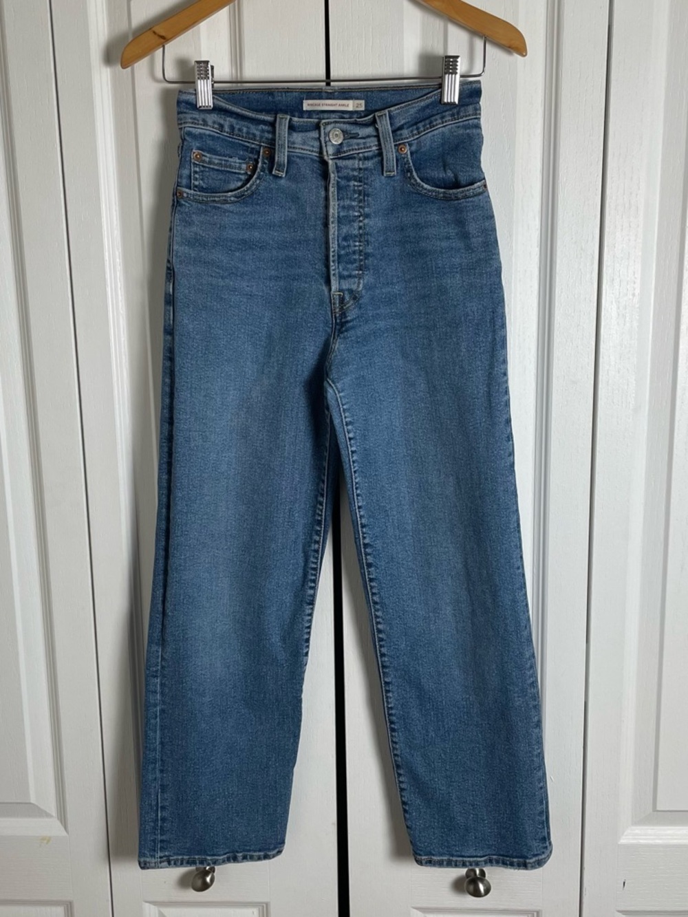 Levi's Ribcage Straight Ankle Jeans Women’s 25 Blue Denim High Waist Button Fly - Picture 2 of 12